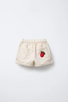 BERMUDA EN SERGE FRAISES AU CROCHET