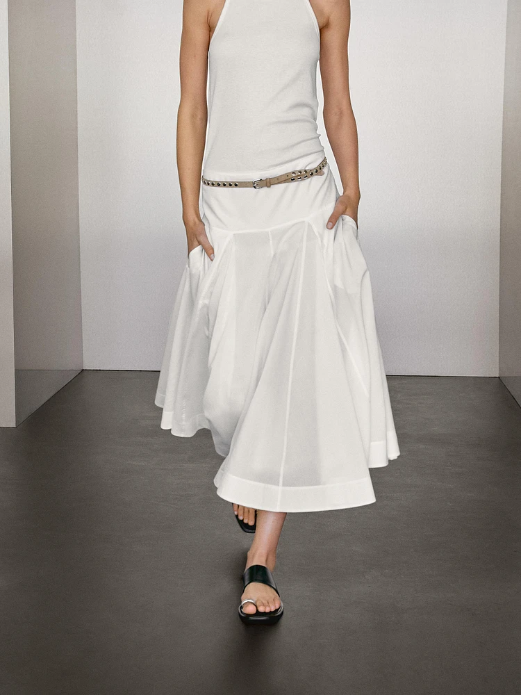 Jupe midi empiècement 100 % coton