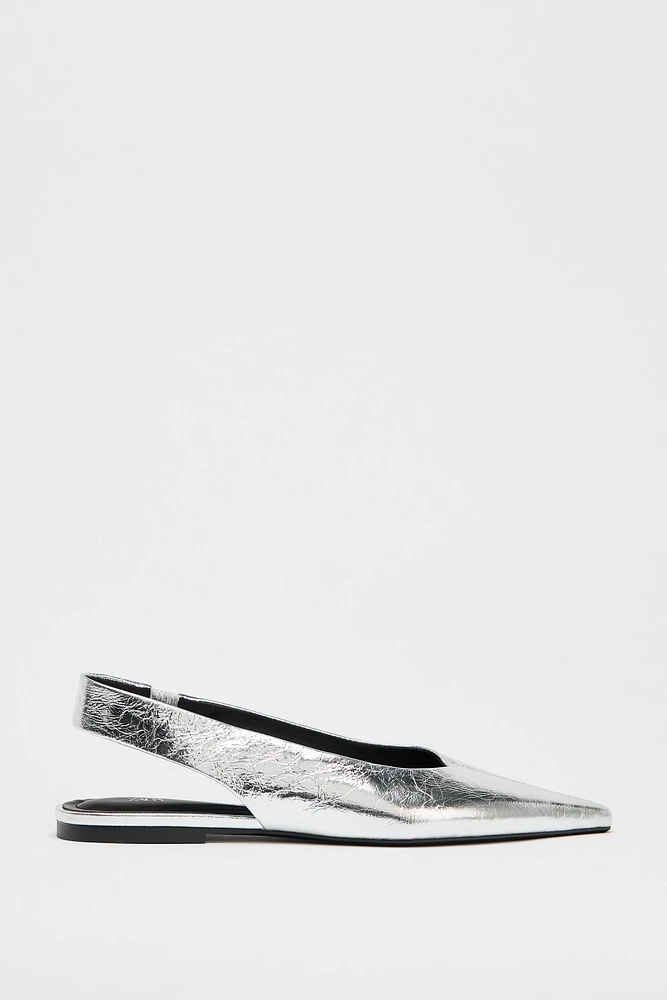 LEATHER METALLIC EFFECT SLINGBACK BALLET FLATS