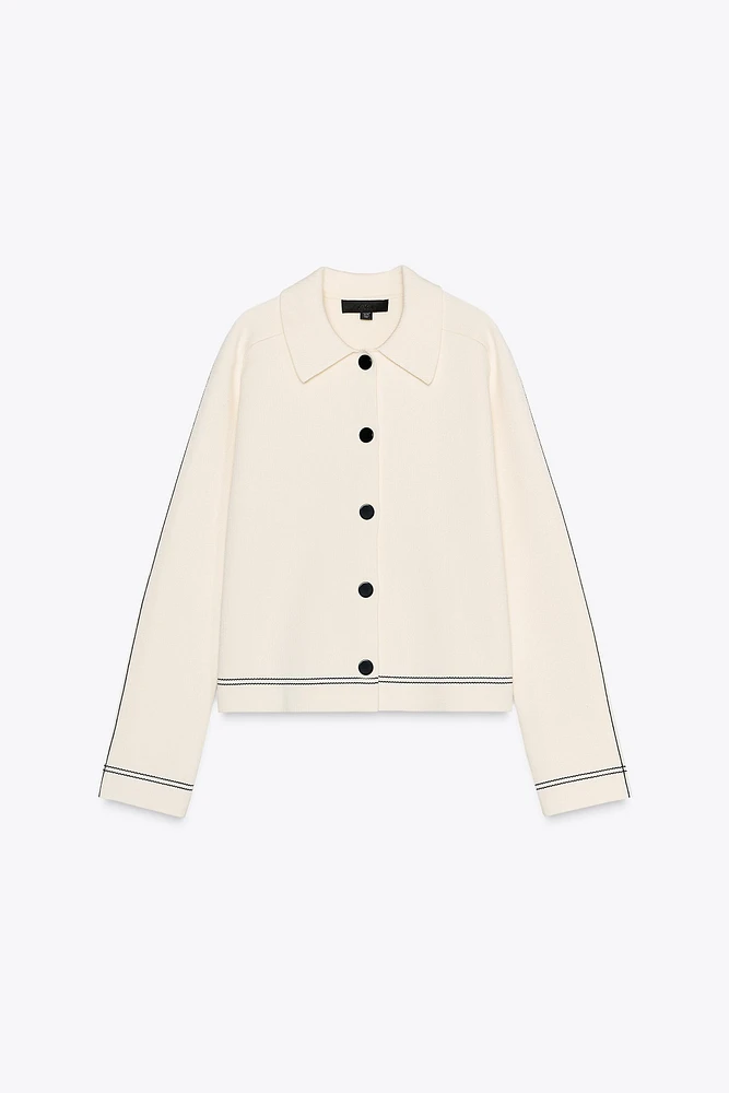 KNIT JACKET WITH PIPING
