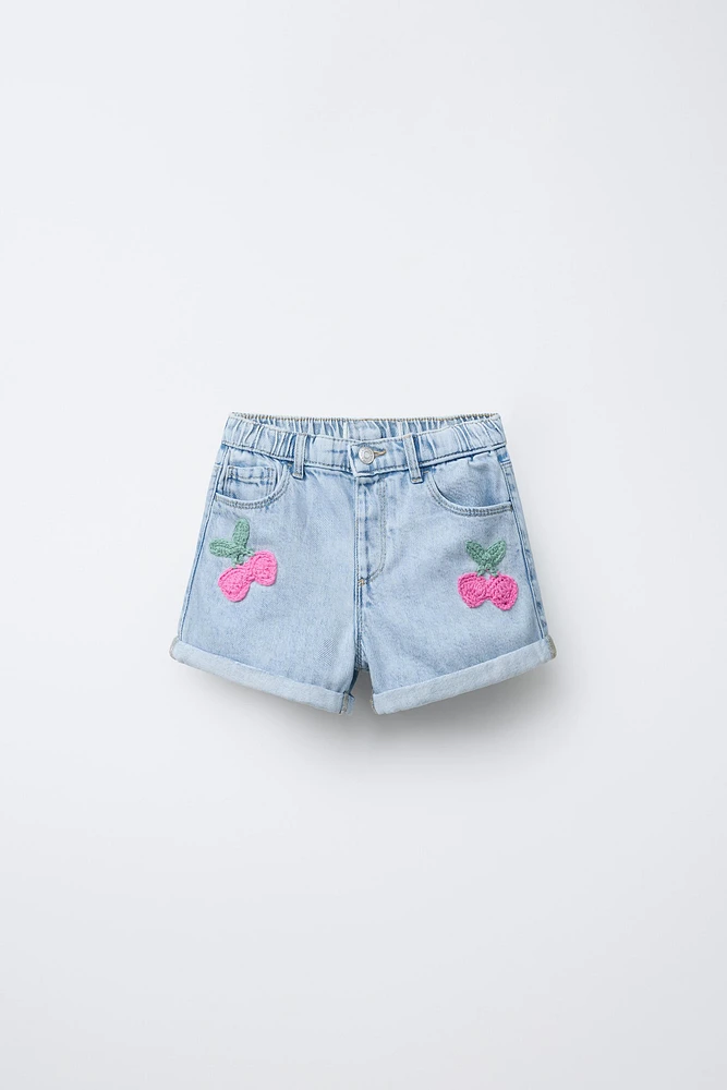 SHORT EN JEAN AVEC CROCHET FRUITS