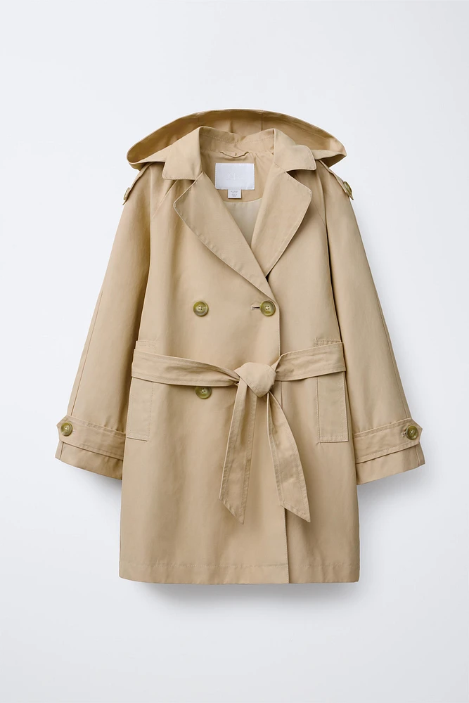 TRENCH WITH REMOVABLE HOOD