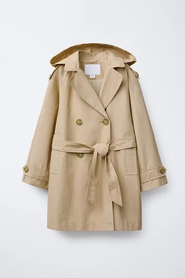 TRENCH WITH REMOVABLE HOOD