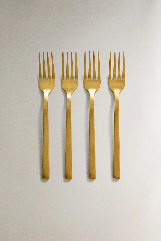 SET OF GOLD STEEL BRUNCH DESSERT FORKS (SET OF 4)