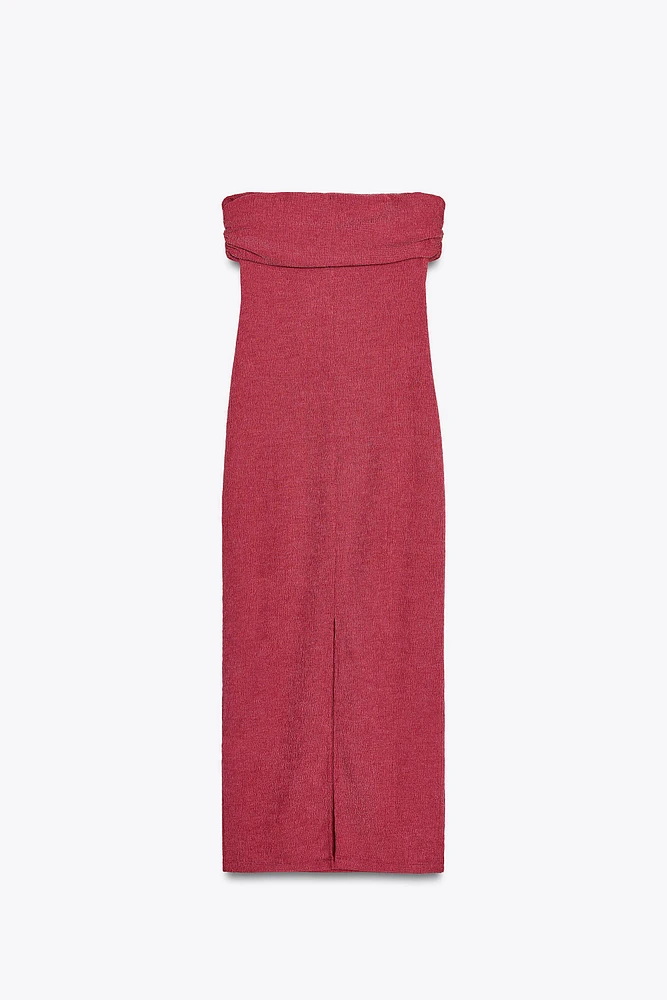 TEXTURED BANDEAU MIDI DRESS