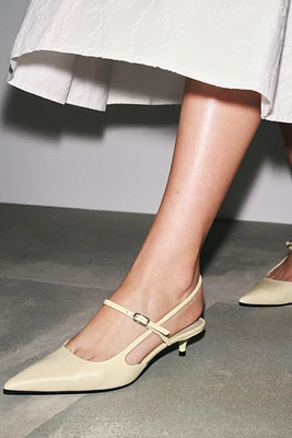 LEATHER KITTEN HEEL SLINGBACKS