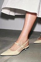 LEATHER KITTEN HEEL SLINGBACKS