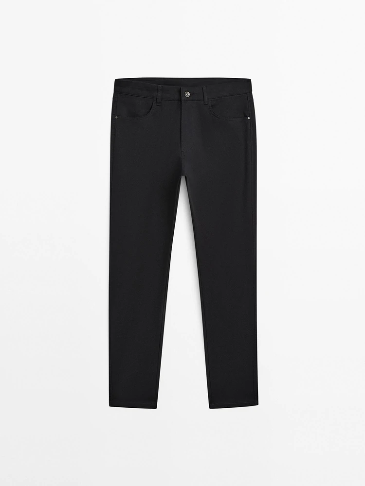 Slim-fit lightweight textured weave denim trousers
