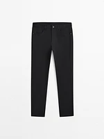 Slim-fit lightweight textured weave denim trousers