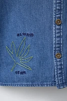 EMBROIDERED PALM TREE DENIM SHIRT