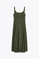EMBROIDERED EYELET MIDI DRESS