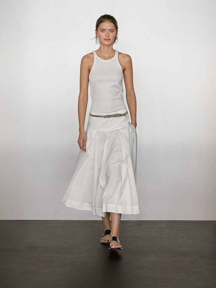 Jupe midi empiècement 100 % coton