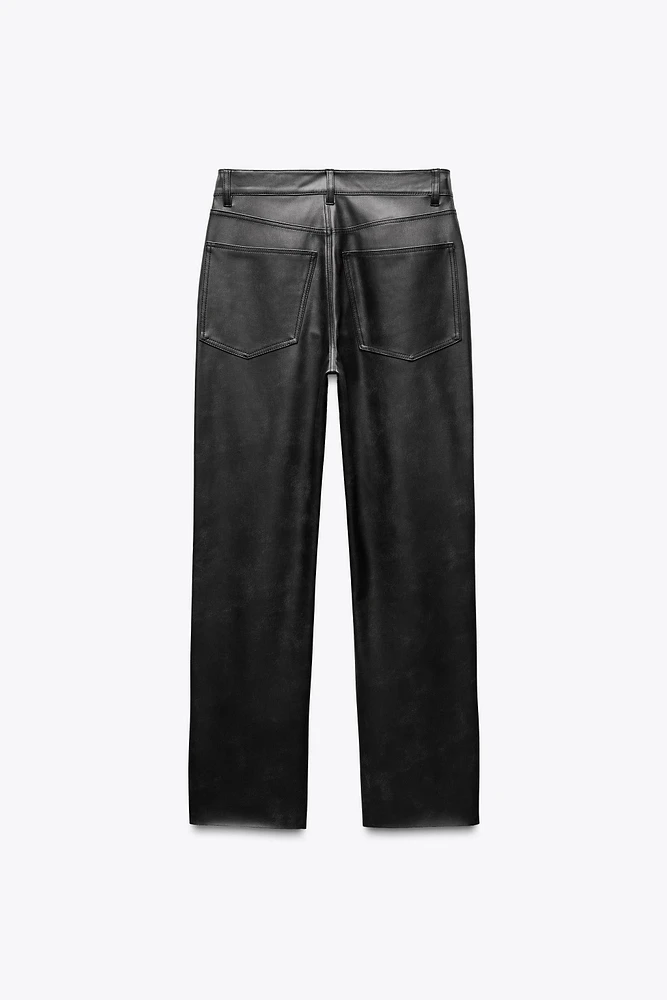 ZW COLLECTION FAUX LEATHER HIGH-WAISTED BOOTCUT CROPPED PANTS