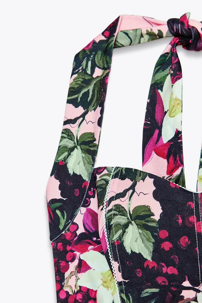 PRINTED HALTER BODYSUIT