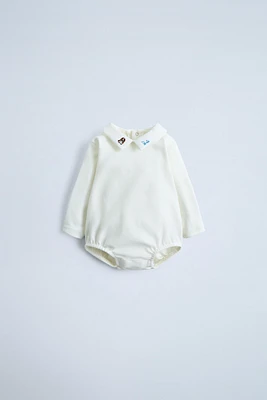 COMBINATION EMBROIDERED COLLAR PLUSH BODYSUIT