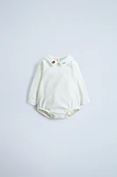 COMBINATION EMBROIDERED COLLAR PLUSH BODYSUIT