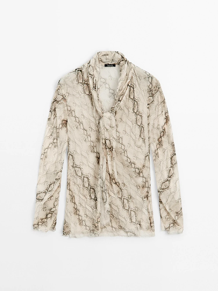 Flowing animal print scarf shirt