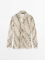 Flowing animal print scarf shirt