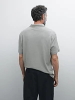 Linen blend short sleeve polo shirt