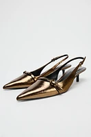 METALLIC EFFECT SLING BACK KITTEN HEELS