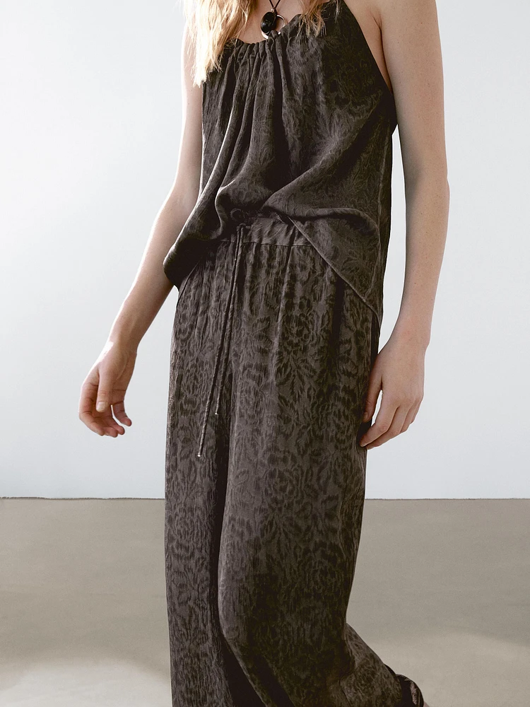 Flowing wide-leg jacquard trousers