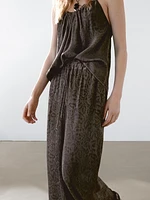 Flowing wide-leg jacquard trousers