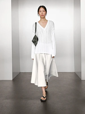 Pull coton en maille tressée ajourée