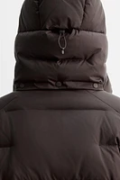 WATER REPELLENT 100% DOWN FEATHER HOODED PUFFER JACKET