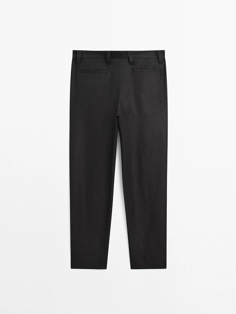 100% linen double dart trousers