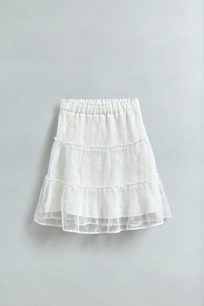 JUPE MI-LONGUE EN TULLE BRODÉ