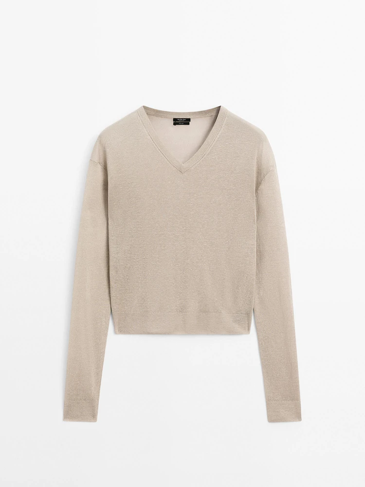 Linen V-neck knit sweater