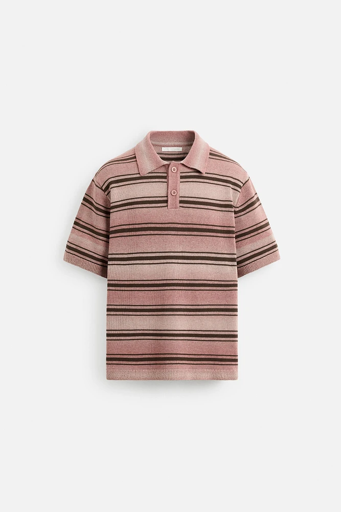 STRIPED WASHED KNIT POLO