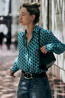 GEOMETRIC PRINT SATIN EFFECT SHIRT