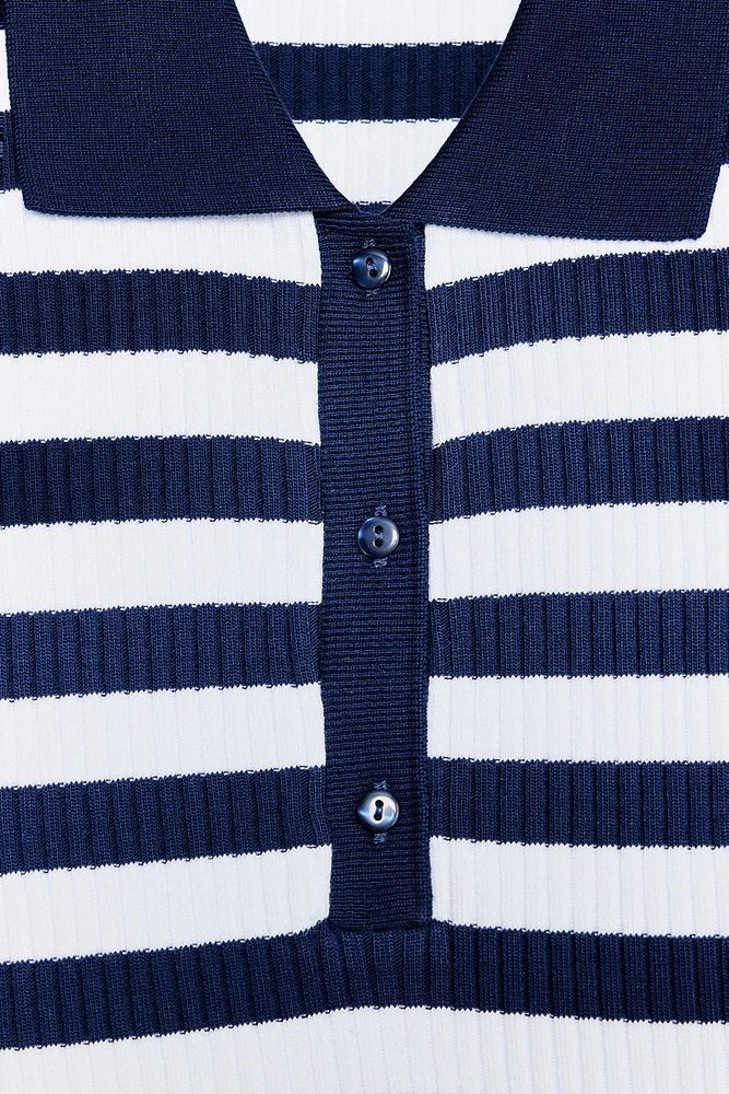 STRIPED RIBBED POLO SHIRT