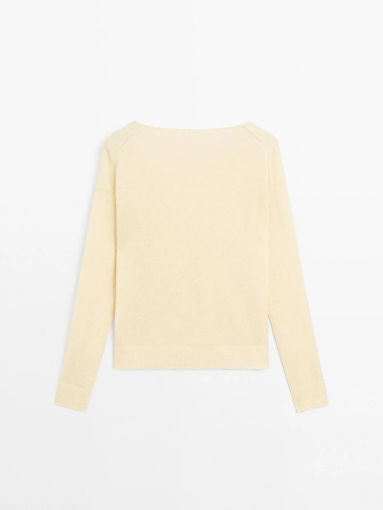 Pull en maille 100 % lin à manches longues