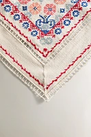 COTTON LINEN TABLECLOTH WITH EMBROIDERED CROSS-STITCH