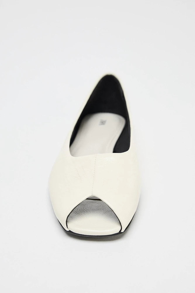 LEATHER OPEN TOE BALLET FLATS