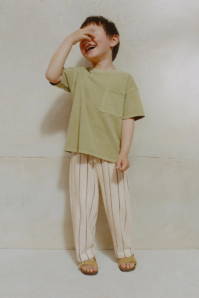 WOVEN STRIPE TERRY PANTS
