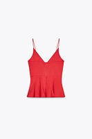CONTRAST POPLIN PEPLUM TOP