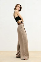 BELTED SATIN WIDE LEG PANTS