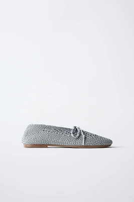 CROCHET BALLET FLATS WITH LACES AND BOW