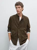 Chemise à col mao en cuir finition daim