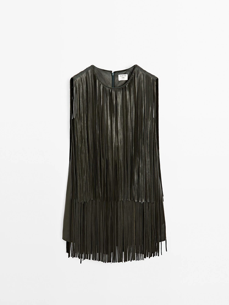 Robe courte à franges en cuir nappa - Studio