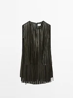 Robe courte à franges en cuir nappa - Studio