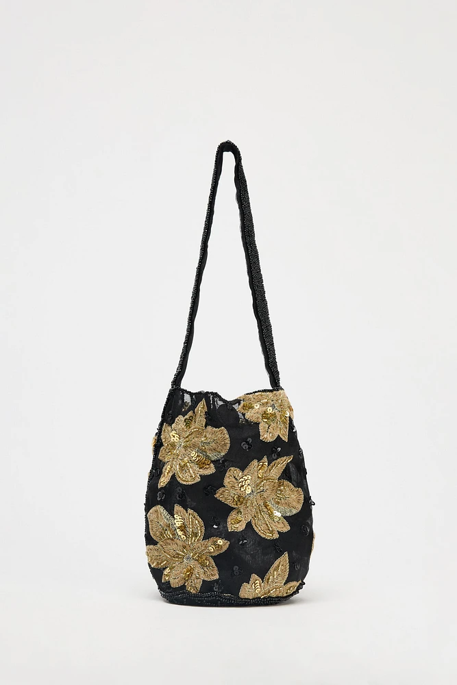 PETIT SAC SEAU BRODÉ FLEURS