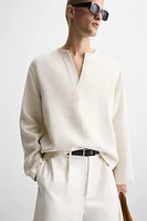 CHEMISE POLO STRUCTURÉE MÉLANGE LIN