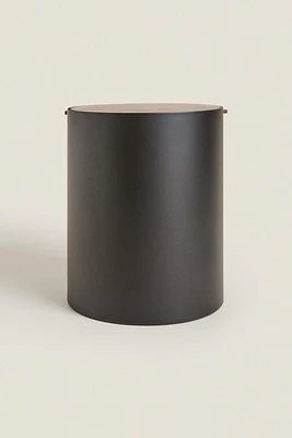 METAL BATHROOM TRASH CAN WITH WOODEN LID