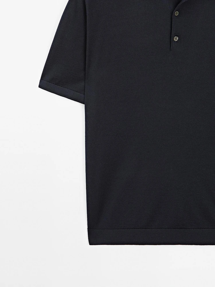 Polo en maille de laine mélangée à manches courtes