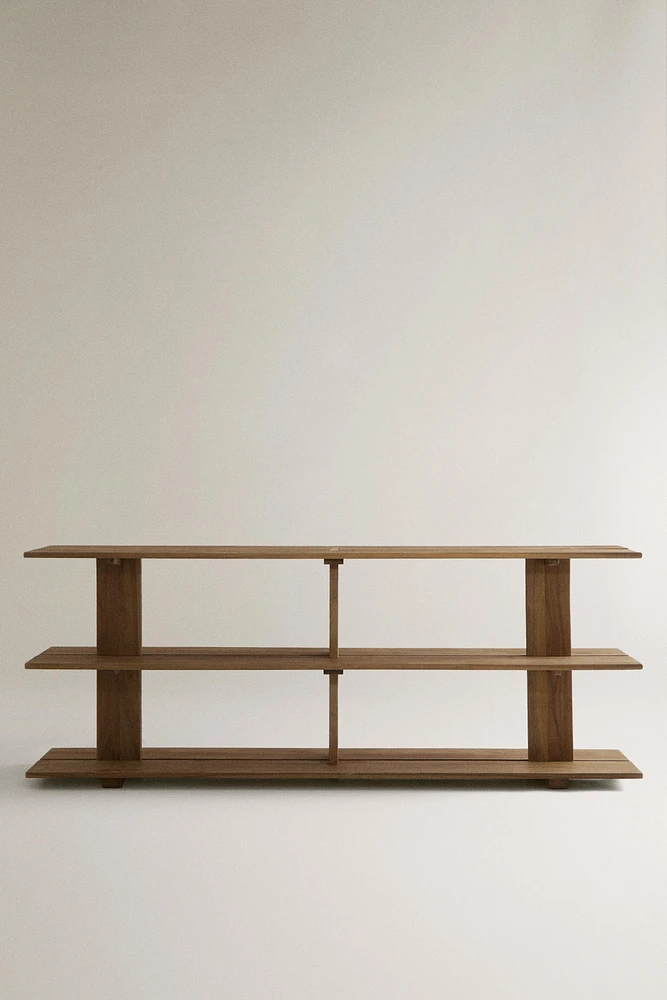 ELM WOOD SHELVING UNIT WITH THREE SHELVES