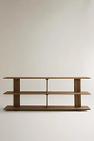 ELM WOOD SHELVING UNIT WITH THREE SHELVES